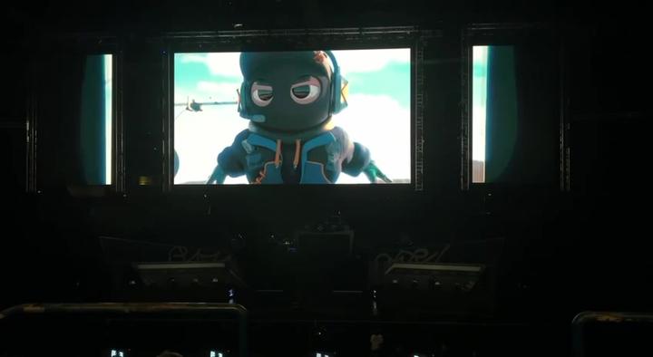 Character animation across the three screens